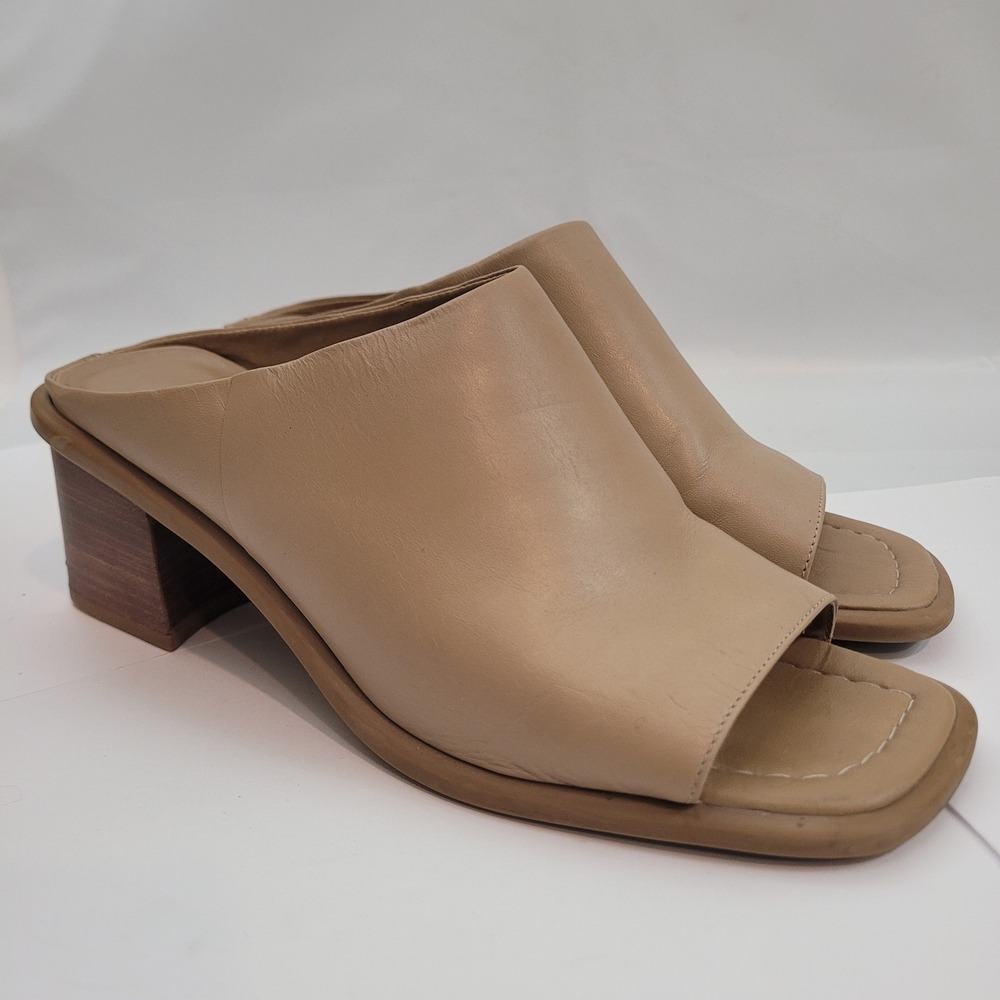 Soludos Leather Mule Sandals Womens 7M Tan Square Toe Block Heel Slides